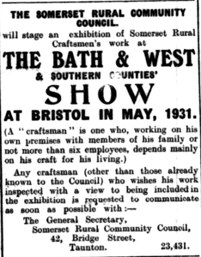 1930 - Craft Exhibition at Bath and West Show