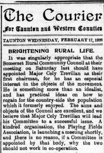 1926 - Appointment of Major Trevilian