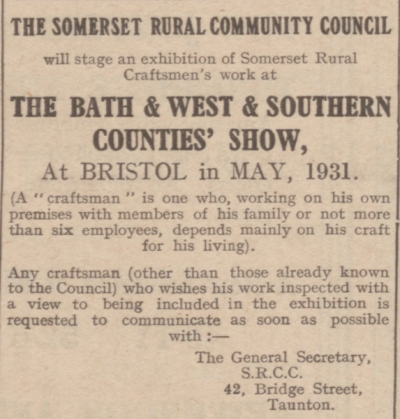 1930 - Bath and West Show Crafts Exhibition