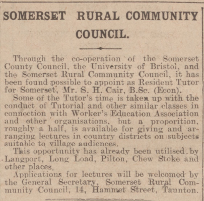 1927 - Resident Tutor for Somerset